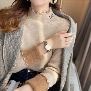 Letter Embroidered Long-sleeve Fleeced Top