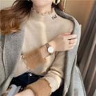 Letter Embroidered Long-sleeve Fleeced Top