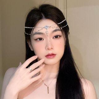 Faux Crystal Layered Alloy Headpiece 1pc - Silver & White & Almond - One Size