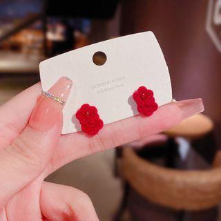 Flocking Flower Earring E4703 - 1 Pair - Red - One Size
