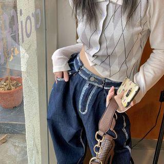 Straight Leg Jeans / Argyle Cropped Cardigan (various Designs)
