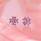 925 Sterling Silver Rhinestone Flower Earring 1 Pair - Stud Earrings - Clover - Pink - One Size