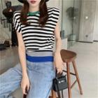 Striped Loose-fit Sleeveless Top As Figure - One Size