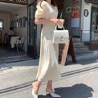 Shirred-sleeve Tie-waist Dress Beige - One Size