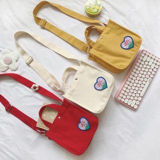 Embroidered Heart Canvas Crossbody Bag
