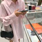Long-sleeve Plain Drawstring Shirt Pink - One Size