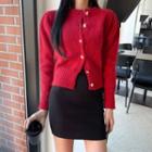 Heart-button Rib-trim Cardigan