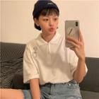 Short-sleeve Polo Neck Bear Embroidered T-shirt