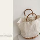 Rattan-detail Basket Tote White - One Size