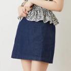 High-waist Denim Skirt Dark Blue - One Size