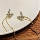 Butterfly Rhinestone Fringed Earring 1 Pair - Gold - One Size