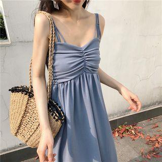 Ruched Strappy A-line Midi Dress