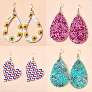Heart Drop Earring 14138 - 1 Pair - Red & Blue & White - One Size