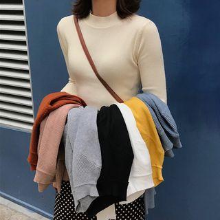 Semi High-neck Long-sleeve Knit Sweater