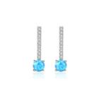 Sterling Silver Simple Fashion Geometric Blue Imitation Opal Stud Earrings With Cubic Zirconia Silver - One Size