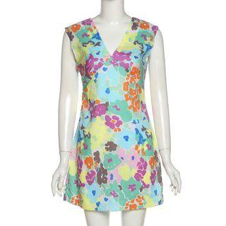 Sleeveless V-neck Floral Mini Sheath Dress