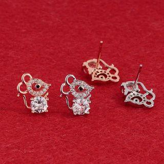 925 Sterling Silver Rhinestone Mouse Earring / Pendant Necklace