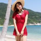 Short-sleeve V-neck Swimdress
