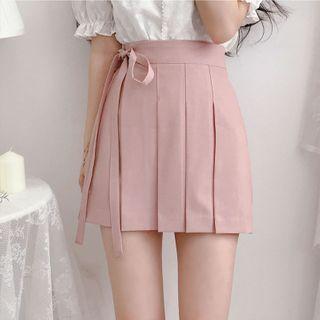 High-waist Tie-waist Pleated Skirt