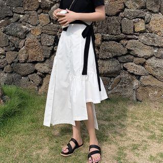 High-waist Asymmetric Plain A-line Skirt