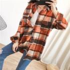 Plaid Single-breasted Coat Tangerine Red - One Size