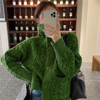 Turtleneck Knit Cardigan Green - One Size