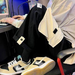 Drawstring Color Block Double Pocket Cargo Pants