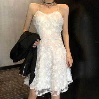 Flower Detail Spaghetti Strap Dress White - One Size