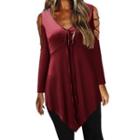 V-neck Cut-out Long Sleeve Satin Top