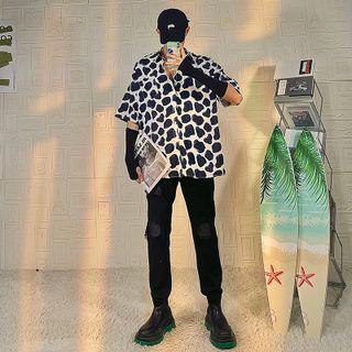 Elbow Sleeve Collar Printed Shirt
