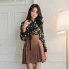 Pleated Mini Hanbok Skirt Brown - One Size