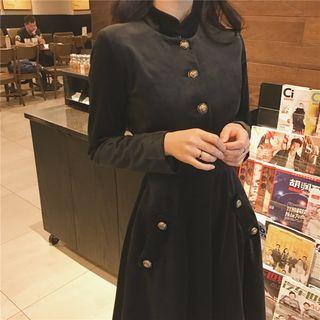 Stand-collar Velvet A-line Dress