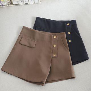 Asymmetric Buttoned High-waist Skort