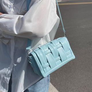 Faux Leather Woven Flap Crossbody Bag