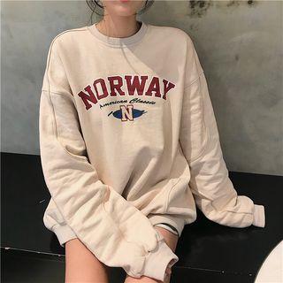 Letter Print Oversized Pullover Almond - One Size