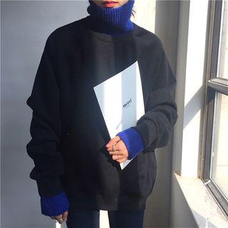 Color-block Turtle-neck Mock-two Loose-fit Pullover