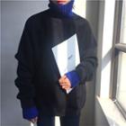 Color-block Turtle-neck Mock-two Loose-fit Pullover