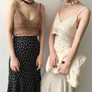 V-neck Cropped Knitted Camisole Top