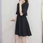 Elbow-sleeve Tie-back Mini A-line Dress
