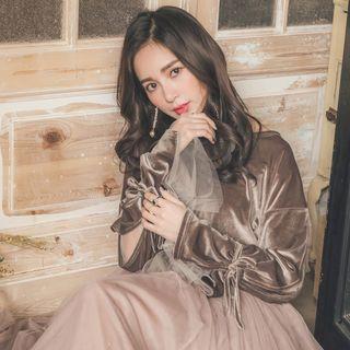 Long-sleeve Cutout Mesh-panel Top