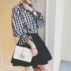 Bell-sleeve Plaid Blouse Milky White - One Size