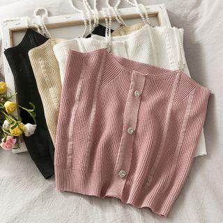 Pearl-strap Ribbed-knit Crop Top
