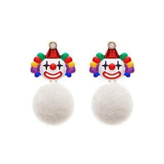 Fashion Personality Plated Gold Enamel Clown Cubic Zirconia White Hair Ball Earrings Golden - One Size