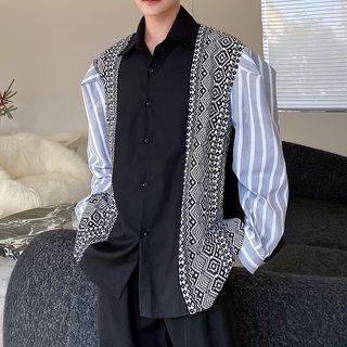Patterned Striped Panel Shirt