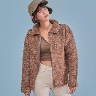 Collared Boucl  Zip Jacket
