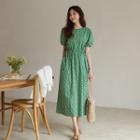 Puff-sleeve Tie-side Maxi Floral Dress
