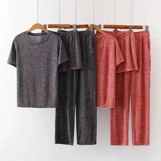 Set: Crew-neck Short-sleeve T-shirt + Drawstring Shorts + Straight-leg Pants