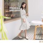 Long Sleeve Tie-waist Floral Print Chiffon Dress