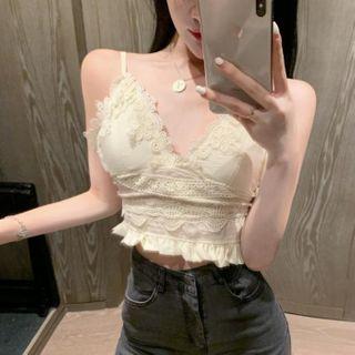 Spaghetti Strap Lace Crop Top Almond - One Size