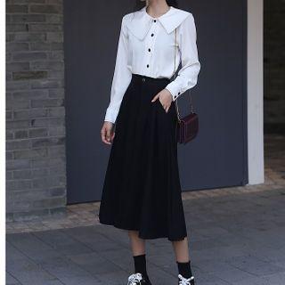 Collared Contrast Stitching Blouse